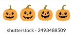 Jack-o-lantern. Pumkins with faces set for Halloween design isolated on white background. Happy Halloween holiday banner for web, postcards, flyers, etc. Flat style vector illustration