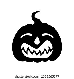 Silueta espeluznante de expresión facial de calabaza Jack-o-lantern. Fiesta de Halloween tallado de calabaza. Ilustración vectorial común aislada en el fondo blanco en estilo plano.