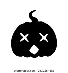 Silueta de expresión de cara muerta de calabaza Jack-o-lantern. Fiesta de Halloween tallado de calabaza. Ilustración vectorial común aislada en el fondo blanco en estilo plano.