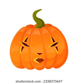 Jack-o-lantern pumpkin face expression. Halloween party pumpkin carving. Stock vector illustration isolated on white background in cartoon style.