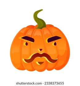 Jack-o-lantern pumpkin face expression. Halloween party pumpkin carving. Stock vector illustration isolated on white background in cartoon style.