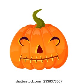 Jack-o-lantern pumpkin face expression. Halloween party pumpkin carving. Stock vector illustration isolated on white background in cartoon style.