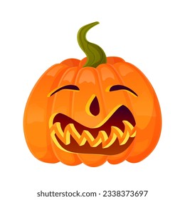 Jack-o-lantern pumpkin face expression. Halloween party pumpkin carving. Stock vector illustration isolated on white background in cartoon style.