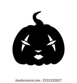 Jack-o-lanterna abóbora face expressão silhueta. Escultura de abóbora de festa de Halloween. Ilustração de vetor de estoque isolada no plano de fundo branco em estilo plano.