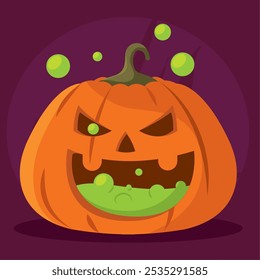 Calabaza Jack-o-lantern con el exudado verde que sale, Vector