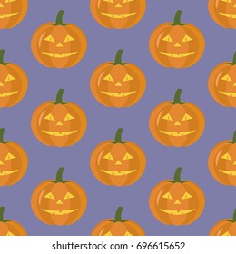 Jack-o-lantern pumpkin halloween on the purple background. Vector illustration