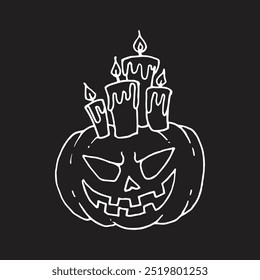 Jack-O-lanterna cabeça de abóbora com velas ilustração para Halloween em fundo preto