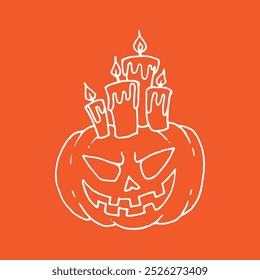 Jack-O-lanterna cabeça de abóbora com velas ilustração para Halloween em fundo laranja