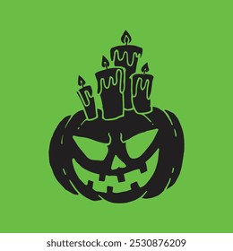 Jack-O-lanterna cabeça de abóbora com velas ilustração para Halloween preto em verde