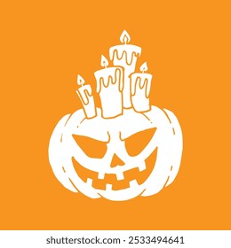 Jack-O-lanterna cabeça de abóbora com velas ilustração para Halloween em amarelo