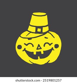 Jack-O-lanterna cabeça de abóbora ilustração para Halloween amarelo no fundo preto