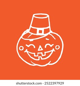 Jack-O-lanterna cabeça de abóbora ilustração para Halloween em fundo laranja