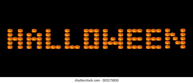 Jack-o-lantern pumpkin head typography design isolated on black background
