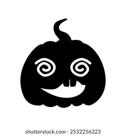 Jack-o-lanterna abóbora hipnotizado face expressão silhueta. Escultura de abóbora de festa de Halloween. Ilustração de vetor de estoque isolada no plano de fundo branco em estilo plano.