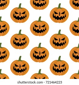 Jack-o-lantern pumpkin pattern on the white background. Vector illustration