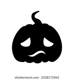 Jack-o-lanterna triste abóbora face expressão silhueta. Escultura de abóbora de festa de Halloween. Ilustração de vetor de estoque isolada no plano de fundo branco em estilo plano.