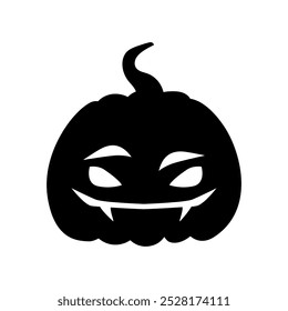 Jack-o-lanterna sorrateira abóbora face expressão silhueta. Escultura de abóbora de festa de Halloween. Ilustração de vetor de estoque isolada no plano de fundo branco em estilo plano.