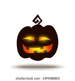 Jack-o-Lantern vector spooky glowing face isolated on dark background. Halloween pumpkin carving face. Funny and scary eyes and mouth. Emojis for your celebration design.