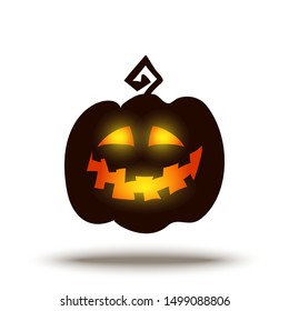 Jack-o-Lantern vector spooky glowing face isolated on dark background. Halloween pumpkin carving face. Funny and scary eyes and mouth. Emojis for your celebration design.