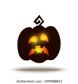 Jack-o-Lantern vector spooky glowing face isolated on dark background. Halloween pumpkin carving face. Funny and scary eyes and mouth. Emojis for your celebration design.