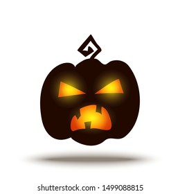 Jack-o-Lantern vector spooky glowing face isolated on dark background. Halloween pumpkin carving face. Funny and scary eyes and mouth. Emojis for your celebration design.