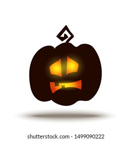 Jack-o-Lantern vector spooky glowing face isolated on dark background. Halloween pumpkin carving face. Funny and scary eyes and mouth. Emojis for your celebration design.