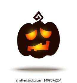Jack-o-Lantern vector spooky glowing face isolated on dark background. Halloween pumpkin carving face. Funny and scary eyes and mouth. Emojis for your celebration design.