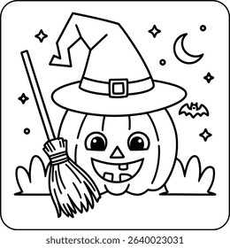 Jack-o-Lantern Witch Coloring Page for kids