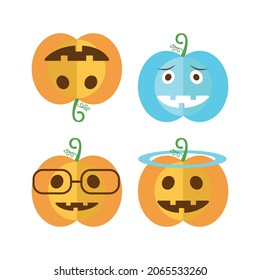 Jack-o-lanterns expression: flipped, feeling cold, bespectacled, and angelic. Illustration set of Halloween pumpkins.