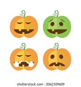 Jack-o-lanterns expression: relieved, feeling sick, grunting, and confused. Illustration set of Halloween pumpkins