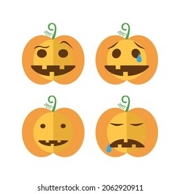Jack-o-lanterns expression: skeptical, upset, poker face, and sleepy. Illustration set of Halloween pumpkins