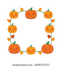 Jack-O-Lanterns Frame Border 3. A clip art white background illustration of a couple of jack-o-lantern Halloween pumpkins as a framed border .