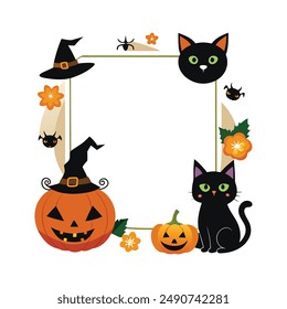 Jack-O-Lanterns Frame Border 3. A clip art white background illustration of a couple of jack-o-lantern Halloween pumpkins as a framed border