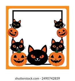 Jack-O-Lanterns Frame Border 3. A clip art white background illustration of a couple of jack-o-lantern Halloween pumpkins as a framed border