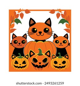 Jack-O-Lanterns Frame Border. A clip art white background illustration of a couple of jack-o-lantern pumpkins as a framed border.