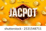 Jackpot 3D Text Effect Design Editable and Scalable Vector Graphic Style Effect with Shadow and Gold White Typography Lettering, Casino Coin and Falling Confetti on Shiny Yellow Background. Premium