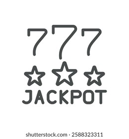 Jackpot 777 Icon. Thin Line Illustration of Slot Machine Winning Combination for Gambling, Casino, and Luck. Isolated Vector Symbol.