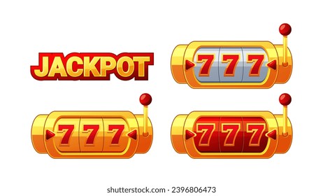 Jackpot 777 Slotmaschine, Vektorgrafik einzeln auf weißem Hintergrund.