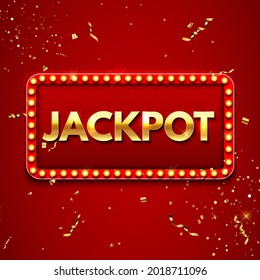 Jackpot background with falling gold confetti. Casino or lottery advertising template. Vector illustration EPS10