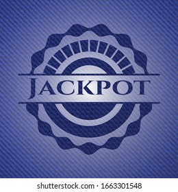 Jackpot badge with denim background. Vector Illustration. Detailed.
