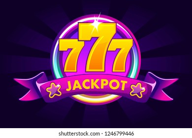 JACKPOT banner background for casino, slot icon with ribbon and 777. Vector illustration