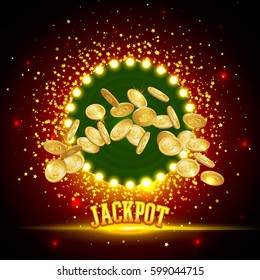 Jackpot Banner. Gold coins in flight. The coin icon with shadows. 3d realistic vector, EPS 10.
