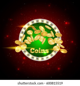Jackpot Banner. Gold coins in flight. The coin icon with shadows. 3d realistic vector, EPS 10