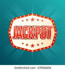 Jackpot banner. Retro light frame with glowing lamps. Vector