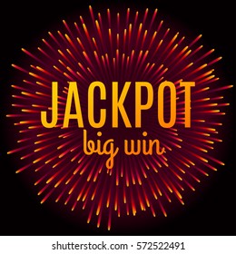 Jackpot big win advertisement template. Firework on dark background. Vector design banner
