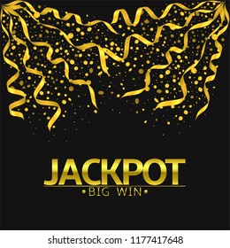 Jackpot Big Win. Golden confetti background, Gambling concept