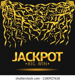 Jackpot Big Win. Golden confetti background, Gambling concept