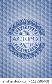 Jackpot blue badge with geometric pattern.