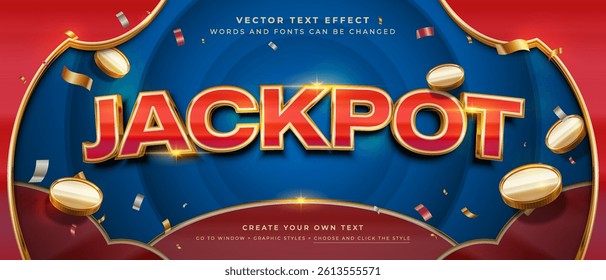 Jackpot bonus text effect with coins and confetti