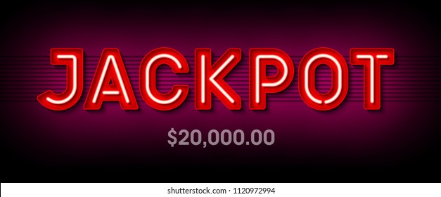 Jackpot, Broadway style bright banner with winning. Casino or lottery advertising template, vector illustration 